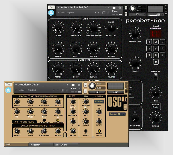 Autodafe  - OSCar and Prophet 600 Kontakt Instruments Software GUI Artwork