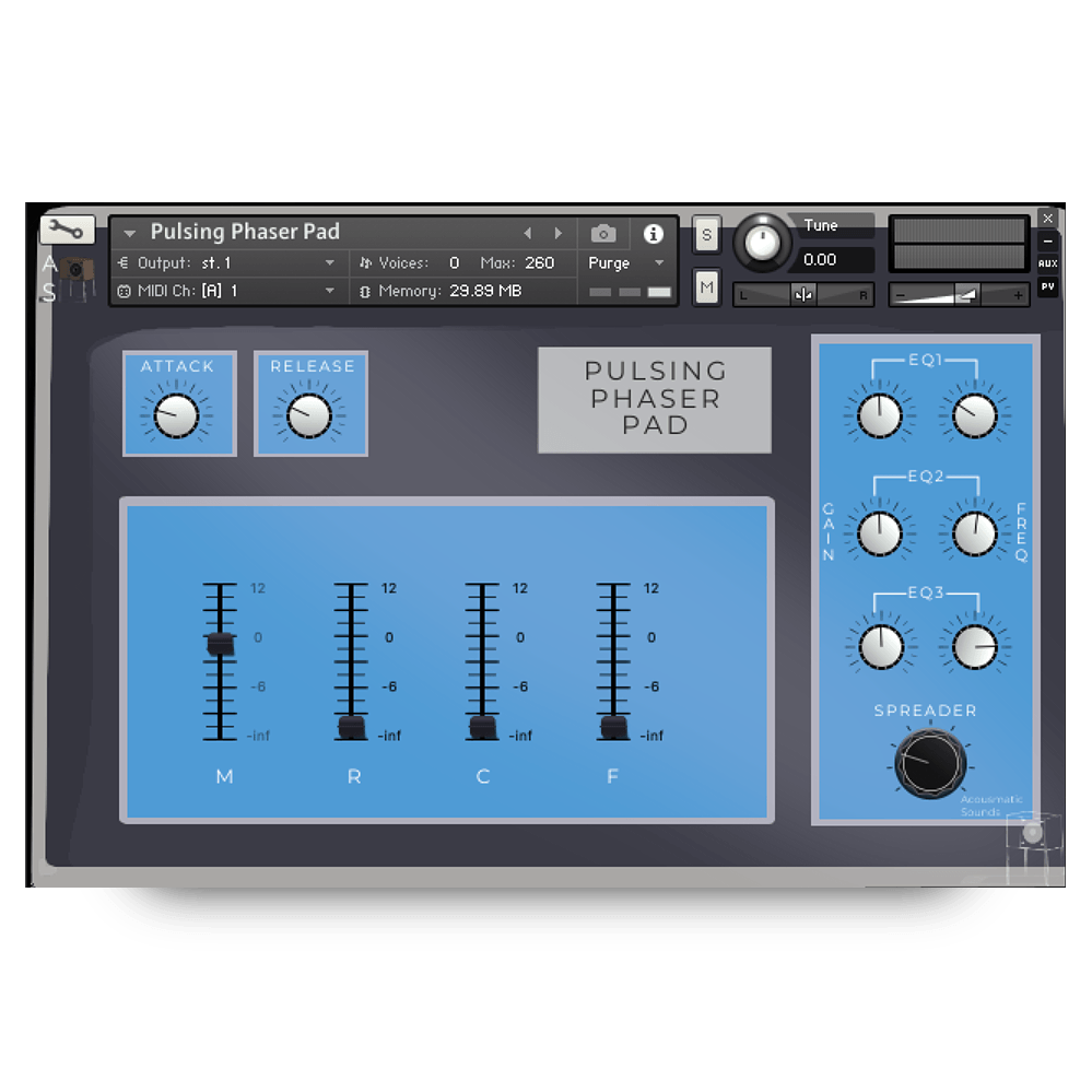 Acousmatic Sounds - Pulsing Phaser Pad Kontakt Instruments Software GUI Artwork