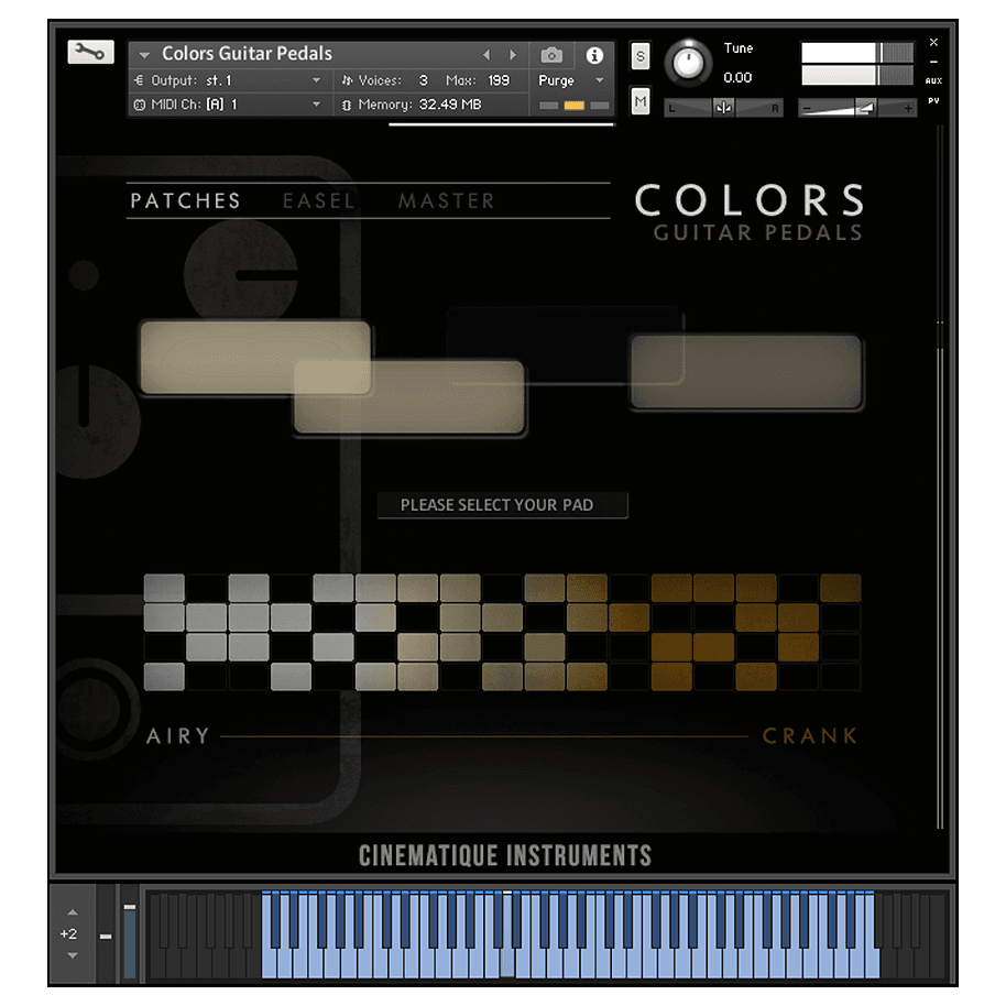 Cinematique Instruments - Colors: Guitar Pedals Kontakt Instruments Software GUI Artwork
