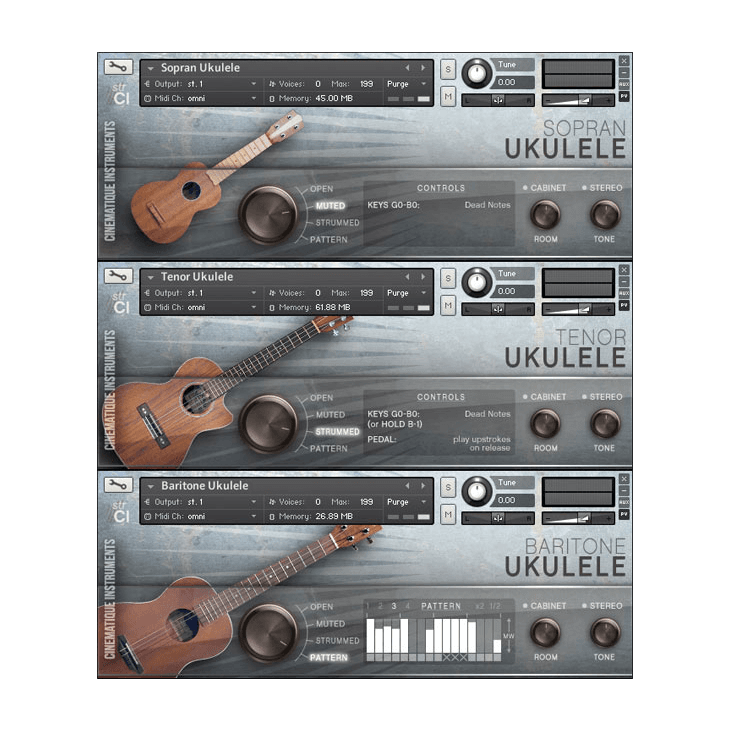 Cinematique Instruments - Ukulele Trio Kontakt Instruments Software GUI Artwork