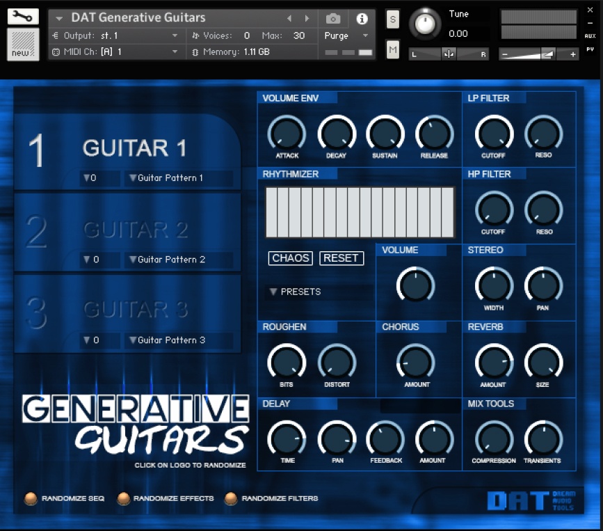 Dream Audio Tools - Generative Guitars Kontakt Instruments Software GUI Artwork