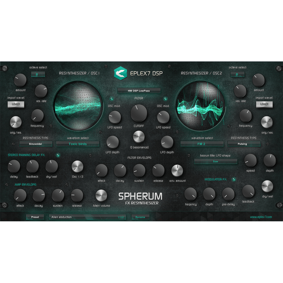 Eplex7 DSP - Spherum FX Re-Synthesizer Plugins & FX Software GUI Artwork
