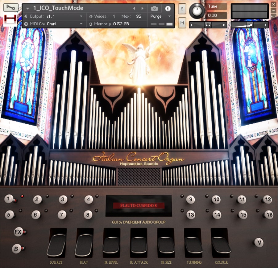 Hephaestus Sounds - Italian Concert Organ Kontakt Instruments Software GUI Artwork