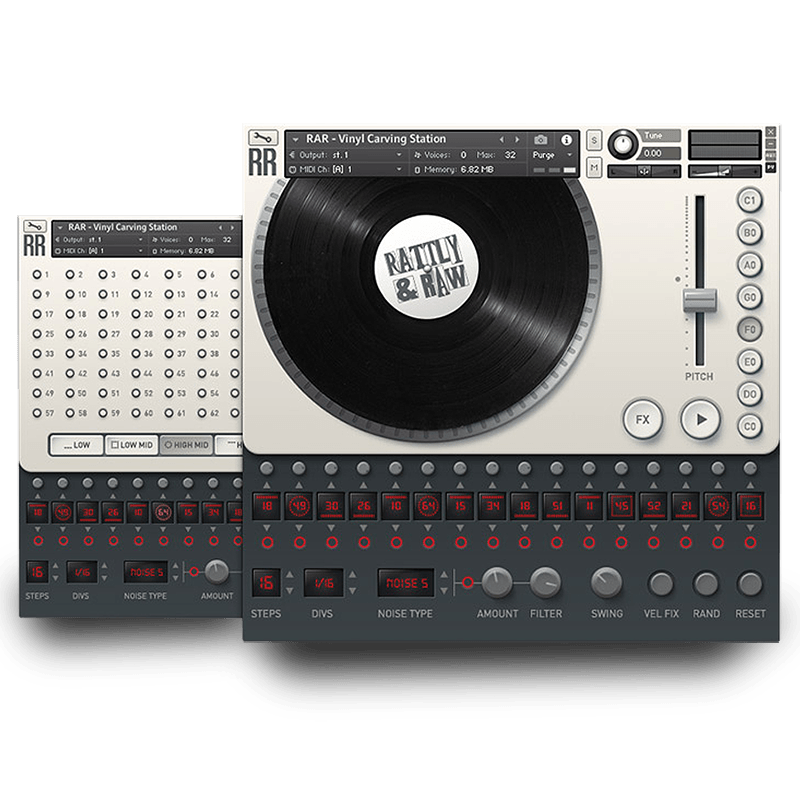Rattly and Raw - The Vinyl Carving Station Kontakt Instruments Software GUI Artwork