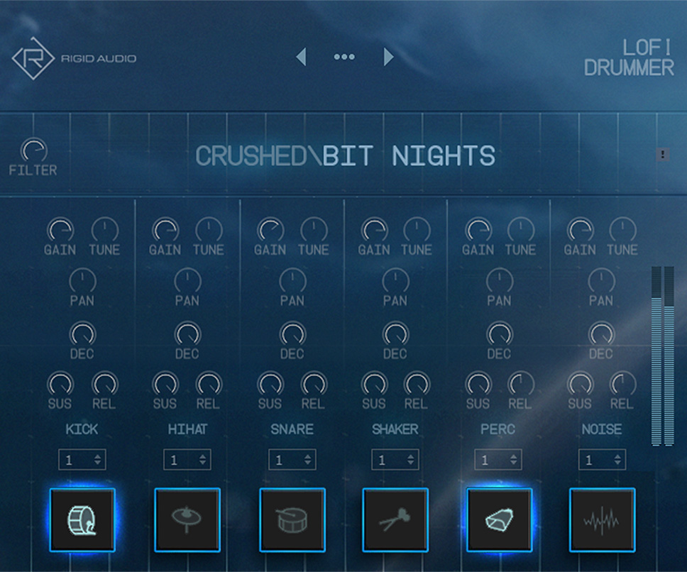 Rigid Audio - Lofi Drummer Plugins & FX Software GUI Artwork