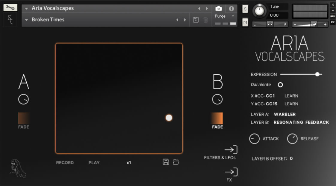Sonora Cinematic - Aria: Vocalscapes Kontakt Instruments Software GUI Artwork