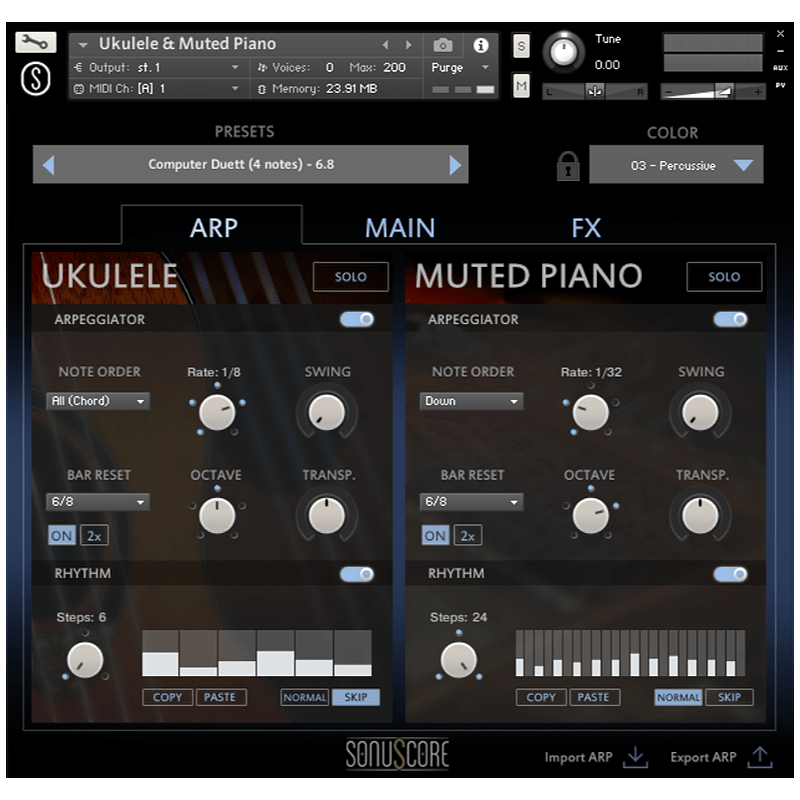 Sonuscore - Origins Vol 5 Ukulele and Muted Piano Kontakt Instruments Software GUI Artwork