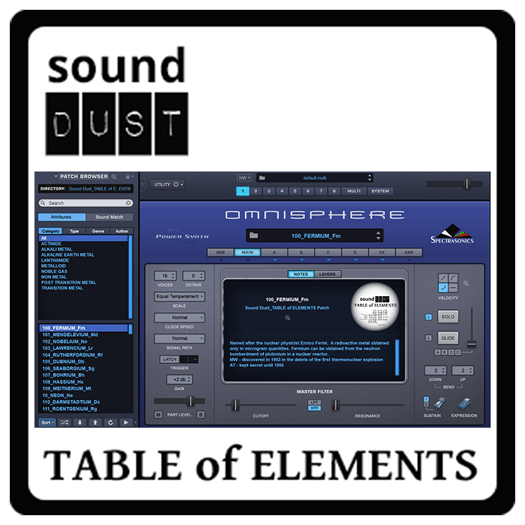 Sound Dust - Table of Elements Presets Software GUI Artwork