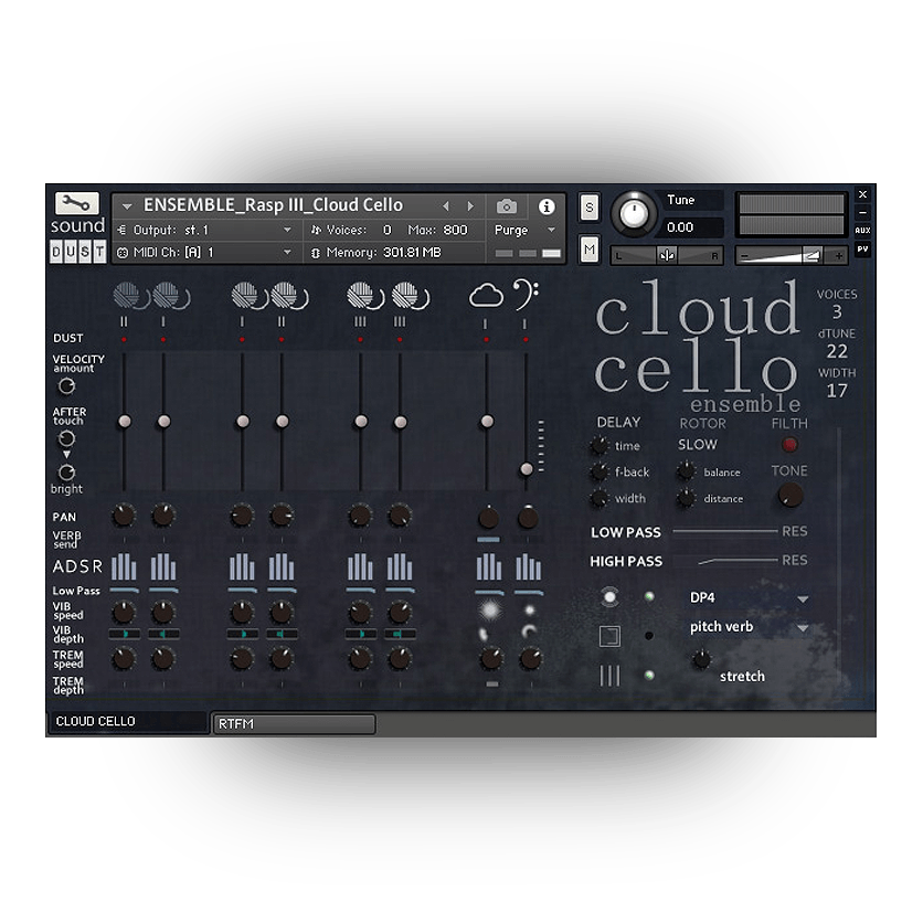 Sound Dust - Cloud Cello Kontakt Instruments Software GUI Artwork