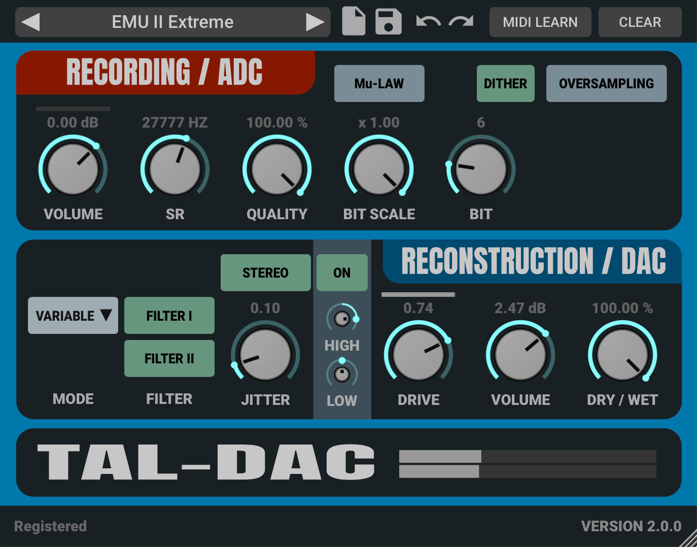 TAL Software - TAL-DAC Plugins & FX Software GUI Artwork
