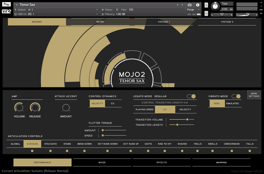Vir2 Instruments - MOJO 2: Tenor Saxophone Kontakt Instruments Software GUI Artwork