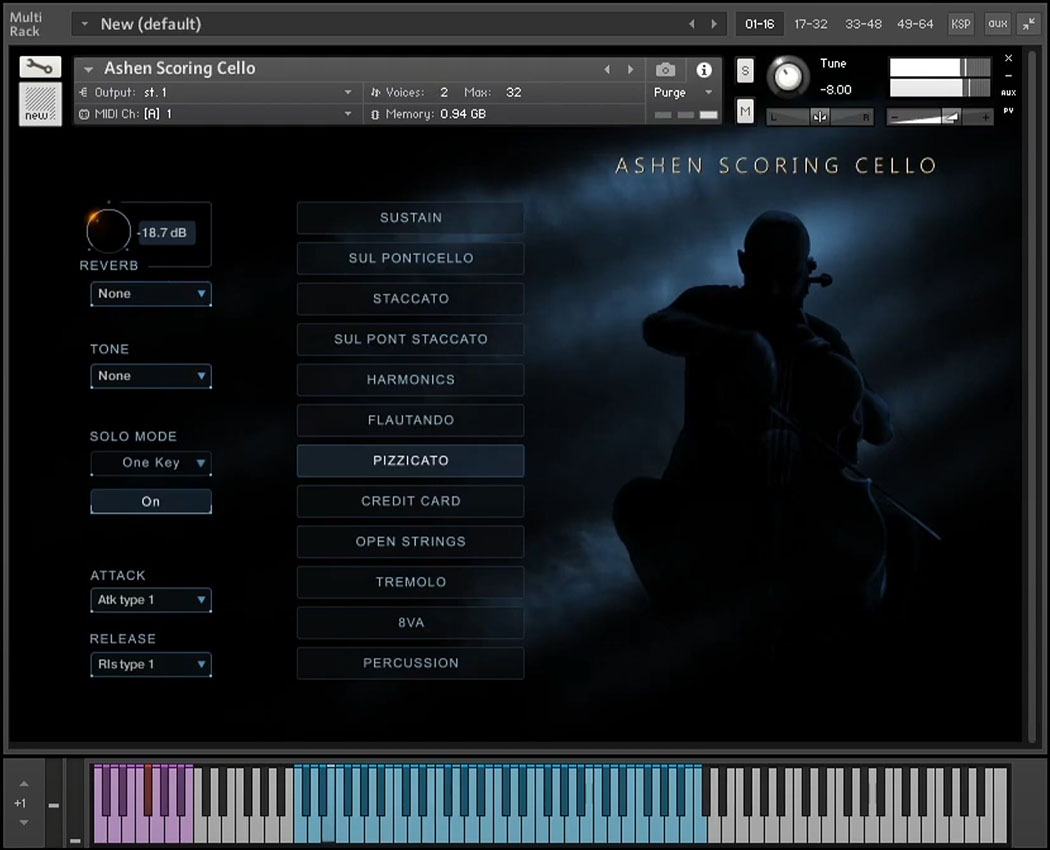 Wavelet Audio - Ashen Scoring Cello Kontakt Instruments Software GUI Artwork