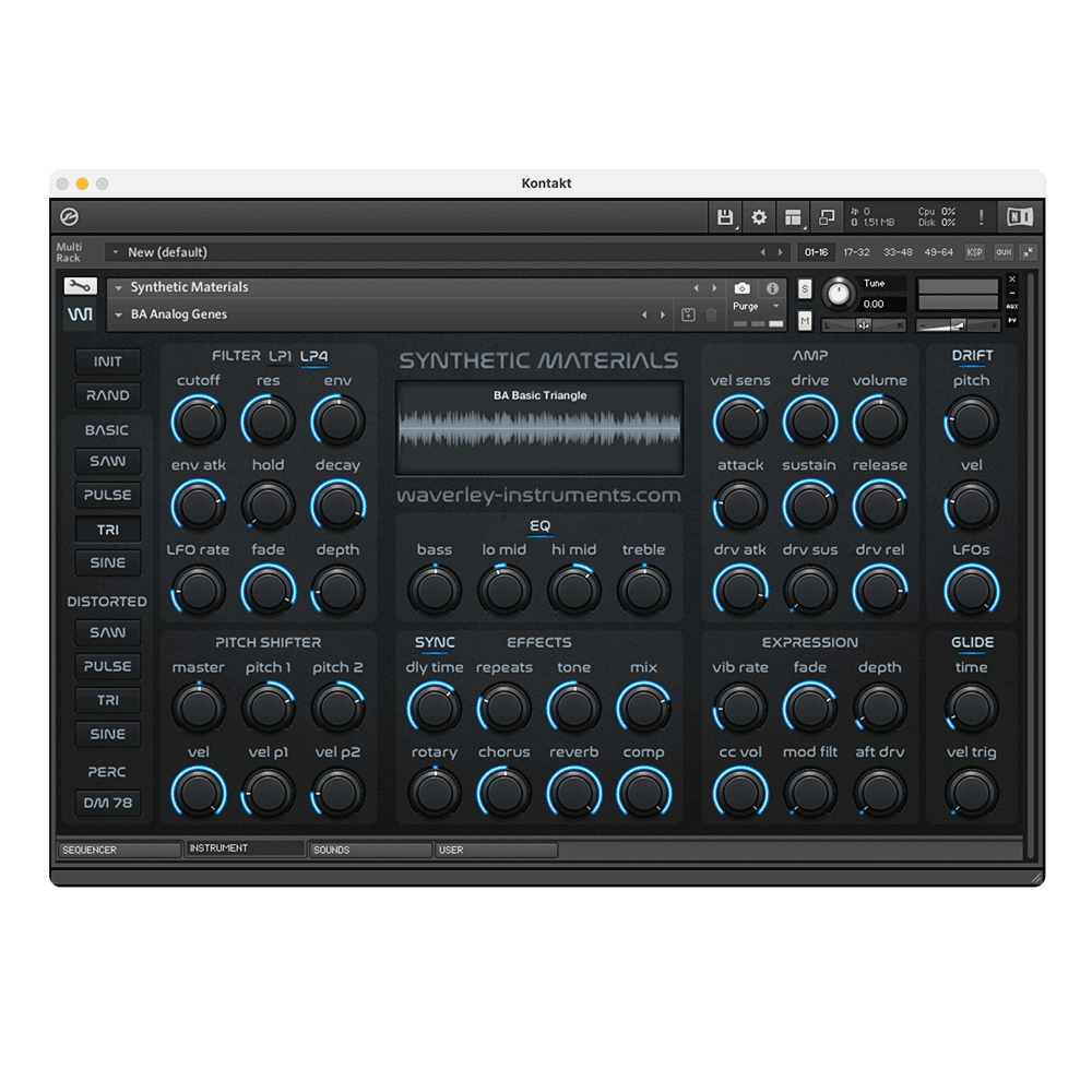 Waverley Instruments - Synthetic Materials Kontakt Instruments Software GUI Artwork