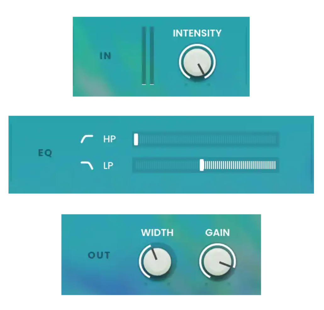 Air Music Technology - Flavor Pro - INTENSITY, MAIN OUTPUT HI/LP EQ, WIDTH & MAIN OUTPUT GAIN CONTROL
