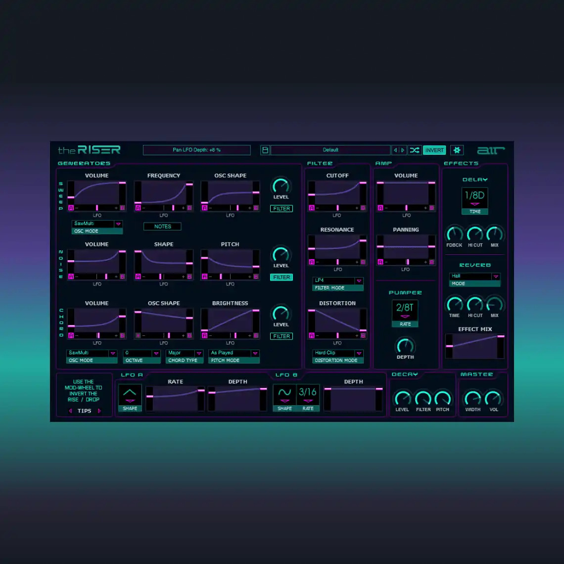 Air Music Technology - The Riser Plugins & FX Software GUI Artwork