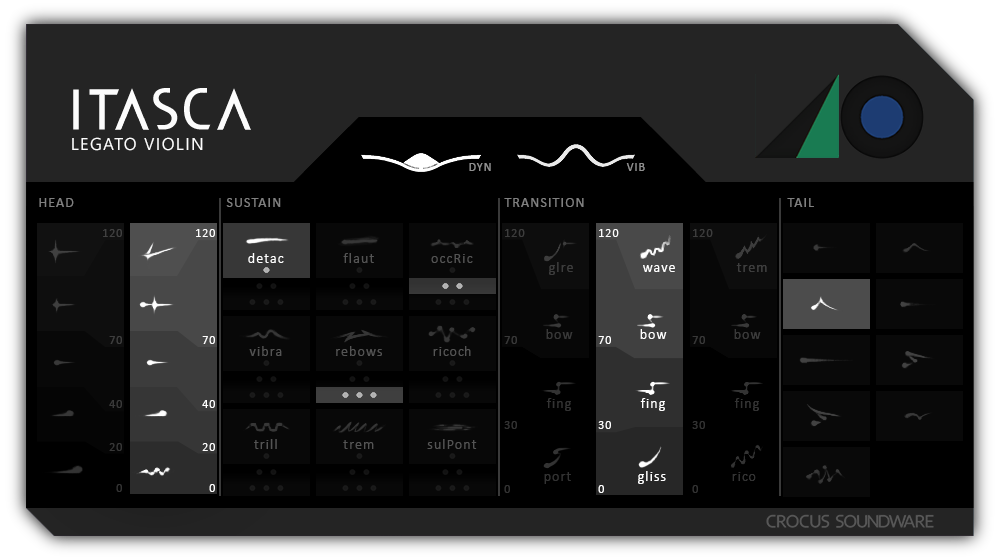 Crocus Soundware - Itasca: Legato Violins Kontakt Instruments Software GUI Artwork