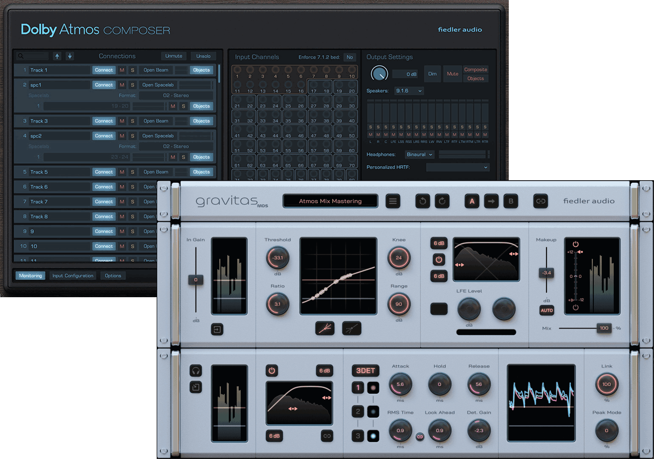 Fiedler Audio - Dolby Atmos Composer & gravitas MDS Plugins & FX Software GUI Artwork