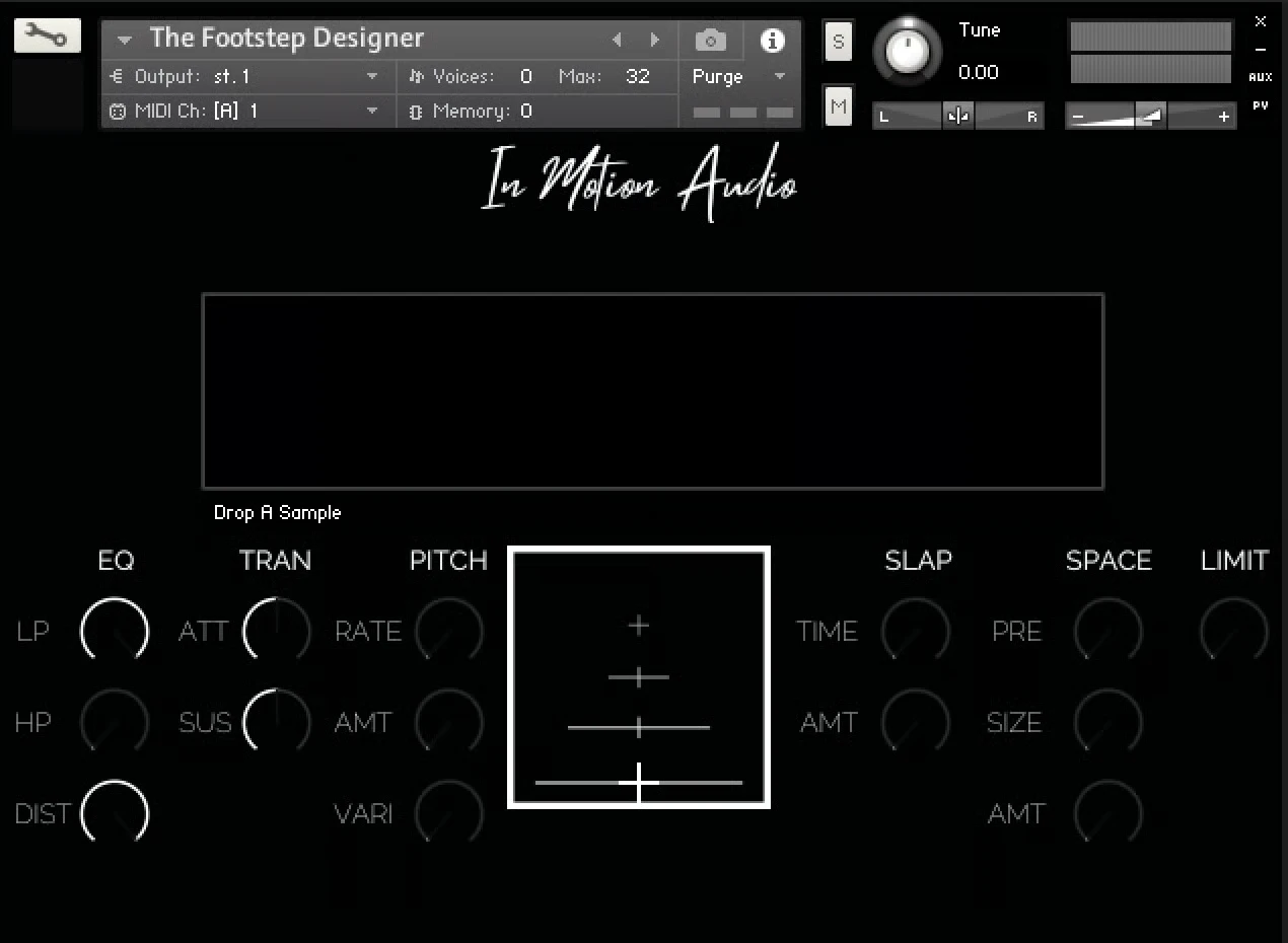In Motion Audio - The Footstep Designer: Drag and Drop Kontakt Instruments Software GUI Artwork