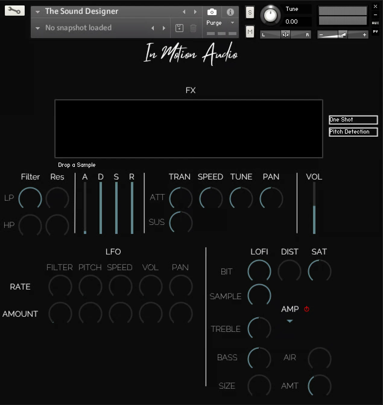In Motion Audio - The Sound Designer: Drag and Drop Kontakt Instruments Software GUI Artwork