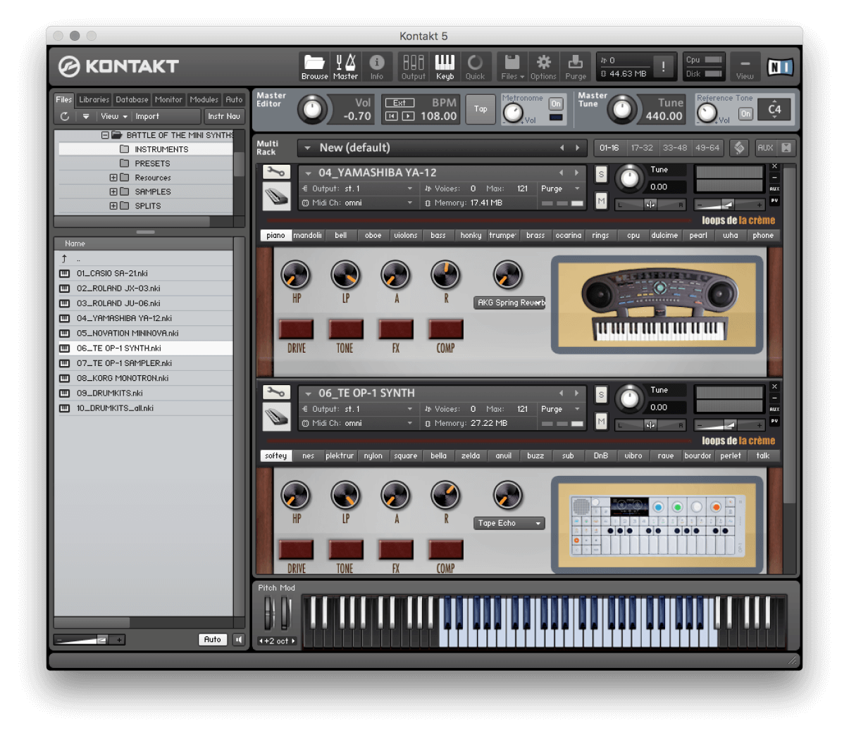 Loops De La Crème - Battle of the Mini Synths Kontakt Instruments Software GUI Artwork