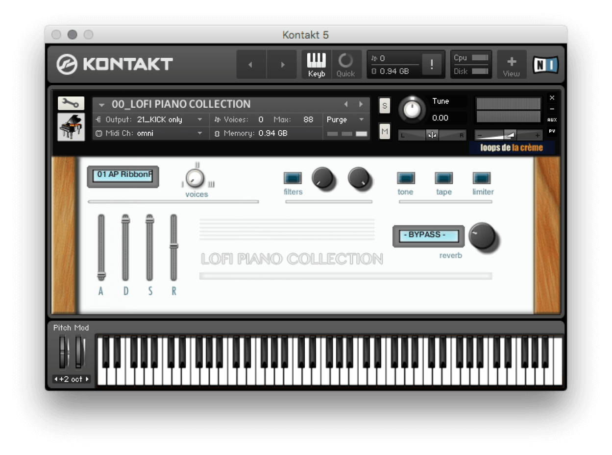 Loops De La Crème - Lofi Piano Collection Kontakt Instruments Software GUI Artwork