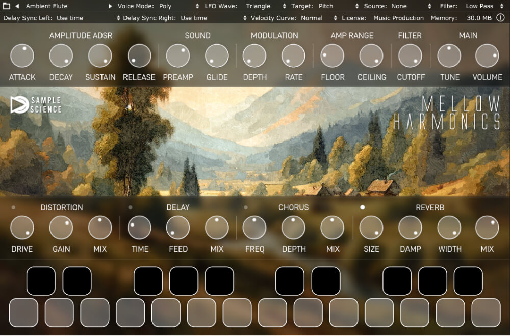 SampleScience - Mellow Harmonics Sample Packs Software GUI Artwork