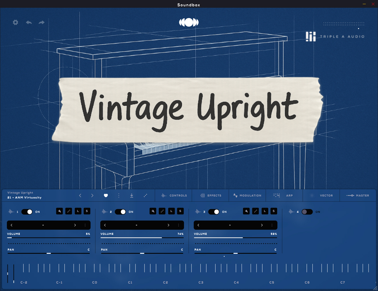 Triple A Audio - Vintage Upright - Soundbox Plugins & FX Software GUI Artwork