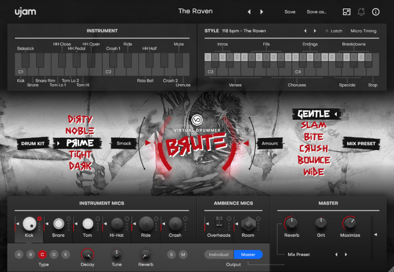 ujam - Virtual Drummer: Brute Plugins & FX Software GUI Artwork