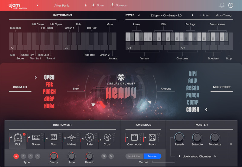 ujam - Virtual Drummer: Heavy Plugins & FX Software GUI Artwork