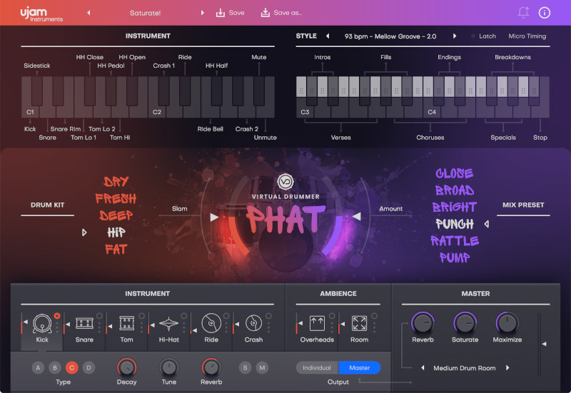 ujam - Virtual Drummer: Phat Plugins & FX Software GUI Artwork
