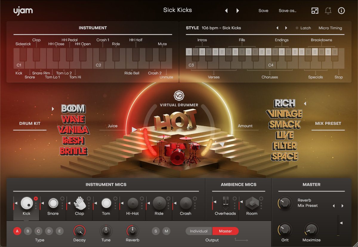 ujam - Virtual Drummer: Hot Plugins & FX Software GUI Artwork