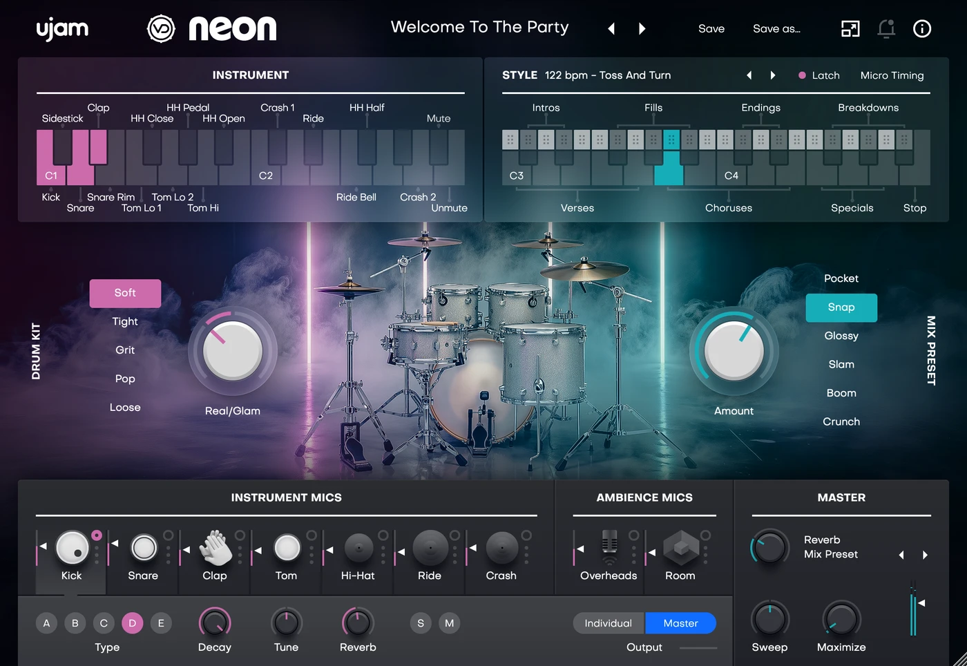 ujam - Virtual Drummer: Neon Plugins & FX Software GUI Artwork