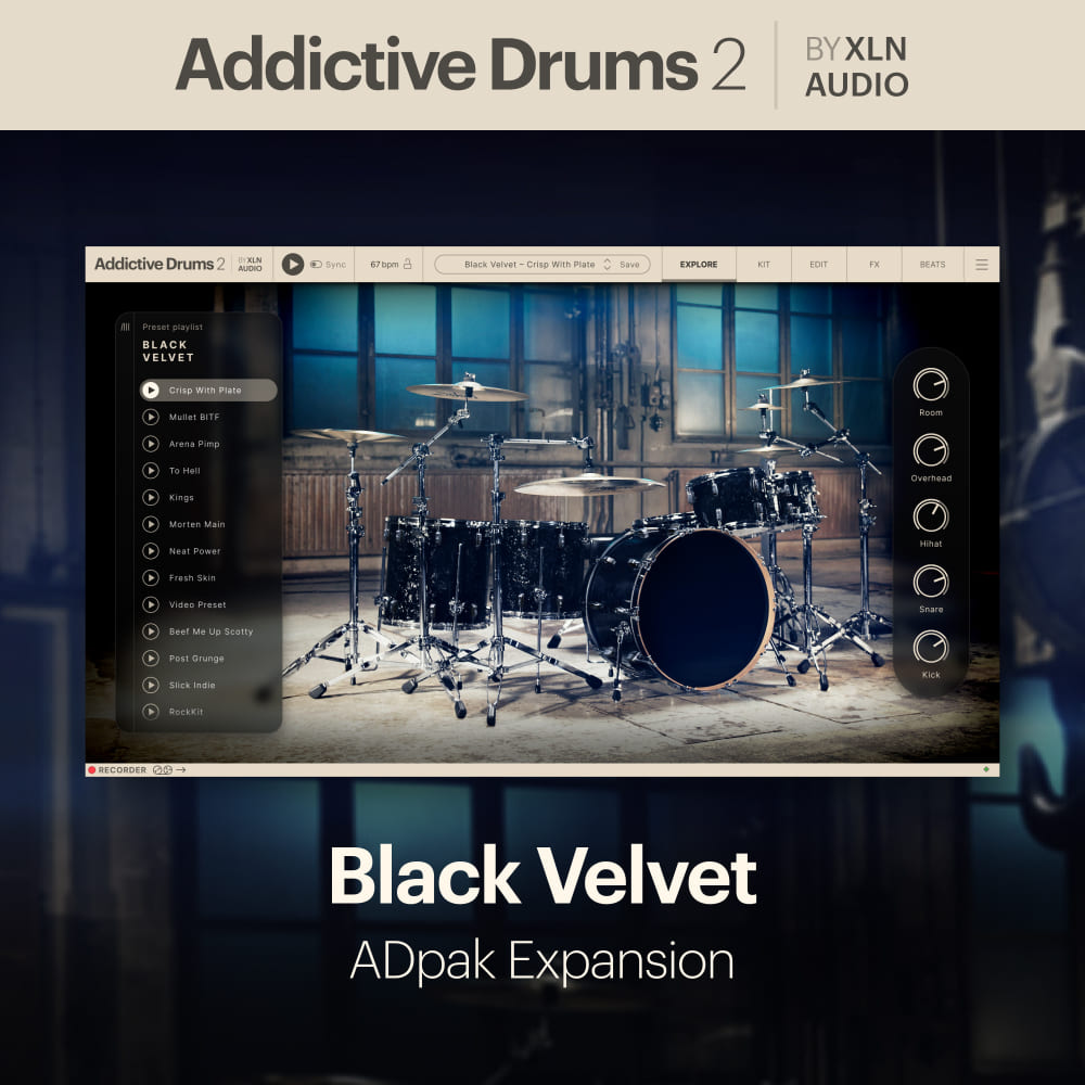 XLN Audio - Addictive Drums 2 - Black Velvet ADpak Plugins & FX Software GUI Artwork