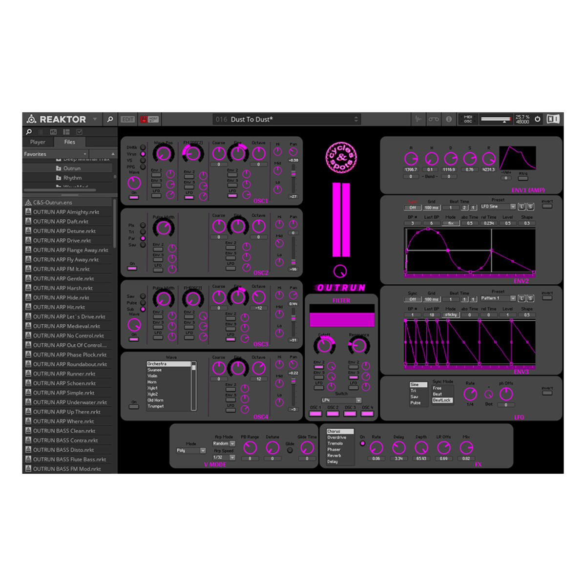 Cycles and Spots - Reaktor Outrun Presets Software GUI Artwork