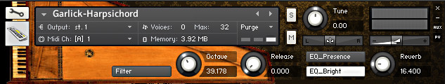 Noisy Michael - Garlick Harpsichord Kontakt Instruments Software GUI Artwork